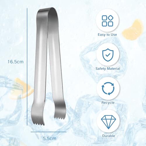 YAFIYGI 2-Pack Small Stainless Steel Ice Tongs for Bar & Kitchen, Multi-Purpose Food Serving Utensils