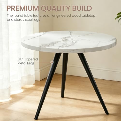34.6-Inch Round Dining Table Set for 4, Marble-Look Table with 4 Chairs
