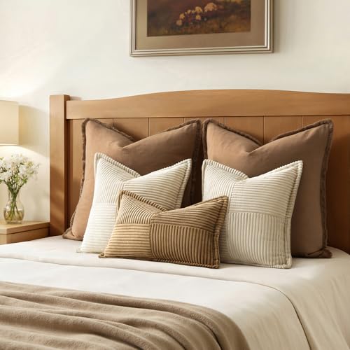MIULEE Boho Corduroy Striped Throw Pillow Covers 18x18 Inch - 2 Pack
