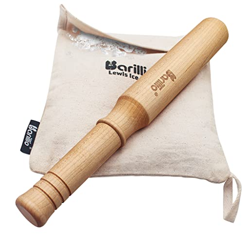 Barillio 13.75 Inch Wooden Muddler & Ice Hammer with Canvas Crushing Bag - Cocktail Bar Tool Set