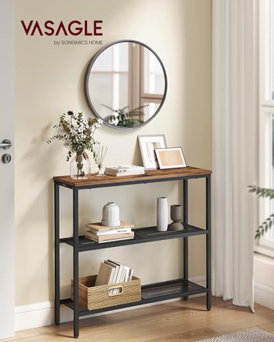 31.5" Narrow 3-Tier Console Table with Steel Frame & Storage Shelves