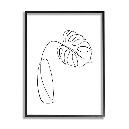 Minimal Monstera Leaf Line Drawing Framed Wall Art, 11x14 Inch Black Frame