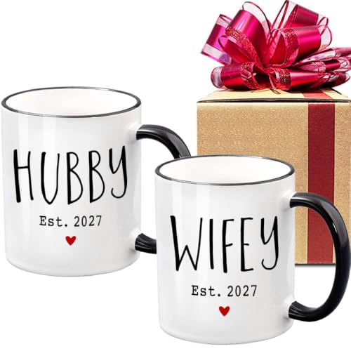 Dnuiyses Hubby Wifey Couple Mug Set Wedding Gift for Newlyweds