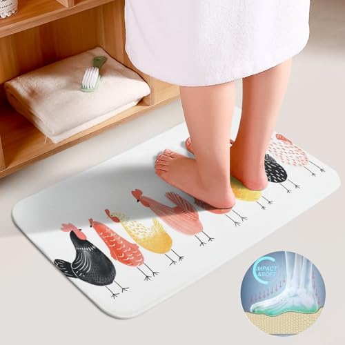 3-Piece Chicken Pattern Bathroom Rug Set - Non-Slip Coral Fleece Bath Mats