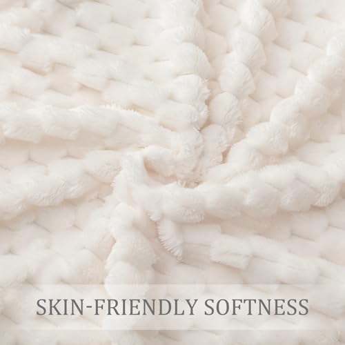 Exclusivo Mezcla 3D Plush Fleece Throw Blanket for Couch - Ivory, 50x70 In