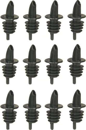Black Free Flow Liquor Bottle Pourers - 12 Pack Plastic Drink Spouts