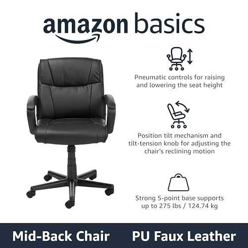 Mid-Back Padded Office Desk Chair, Adjustable Height and Swivel, Black