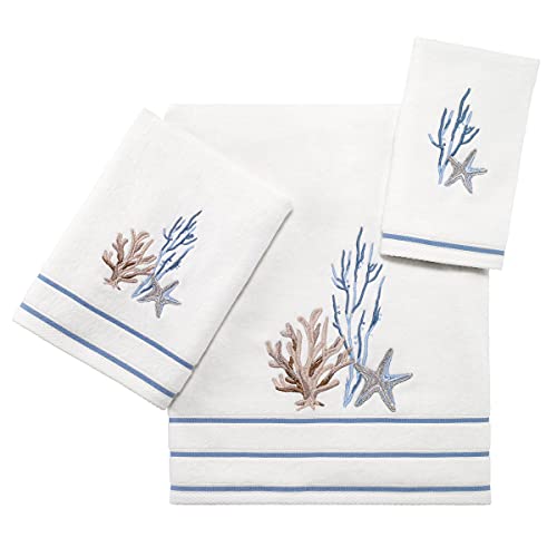 Coastal Fingertip Towel, 100% Cotton Embroidered Seaside Design