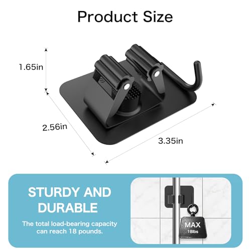 4 Pack Stainless Steel Self Adhesive Broom and Mop Holder Wall Mount