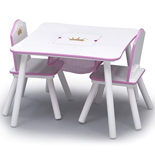 Kids Wood Table and 2-Chair Set with Storage - Princess Crown Design