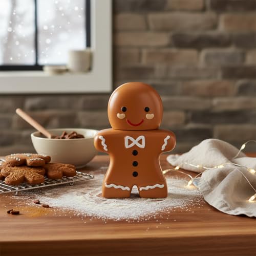 Burbell Gingerbread Man Christmas Cookie Jar - 10 Inch Ceramic Holiday Candy Storage Container