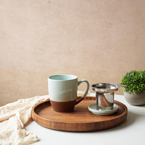 Bosmarlin Mint Blue Ceramic Tea Mug with Infuser & Lid, 16 Oz Steeping Tea Cup