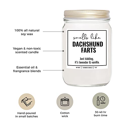 Funny Dachshund Farts Candle - Wiener Dog Lavender Vanilla Scented Gift