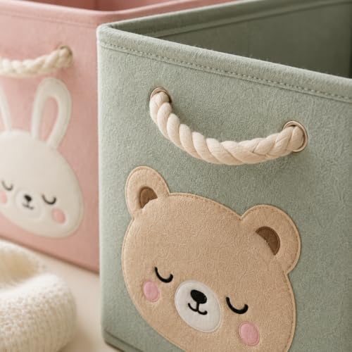Collapsible Felt Storage Bins - Set of 3 Cube Organizers with Rope Handles