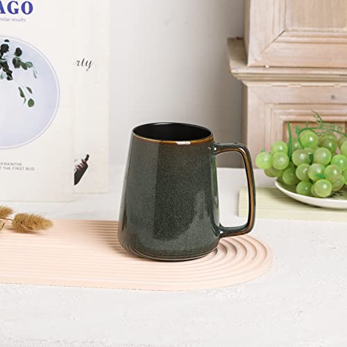 Ceraozmus 24 oz Green Ceramic Coffee Mug with Large Handle - Microwave & Dishwasher Safe