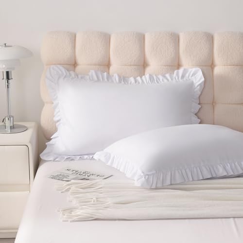 Ruffled Standard Pillow Shams, 2 Pack, 20x26 Inches, Soft Microfiber