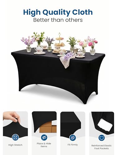 Black Spandex Stretch Tablecloth 2-Pack (6ft) - Fitted Table Cover