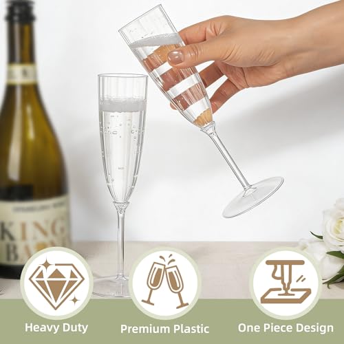 QualQuot 18 Pack Clear Plastic Champagne Flutes 5 oz for Weddings & Parties