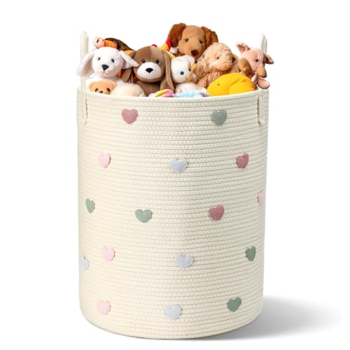 Large Cotton Rope Woven Basket - Decorative Heart Nursery Storage Bin