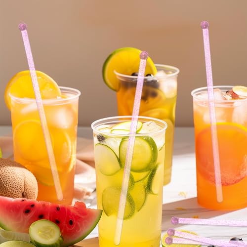 Pink Glitter Plastic Cocktail & Drink Stir Sticks - 100 Pcs, 7.24 Inches