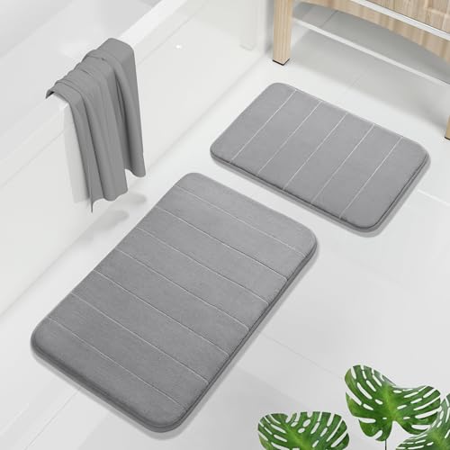 Yimobra Memory Foam Bathroom Rug Set 2-Piece - Absorbent Non-Slip Gray