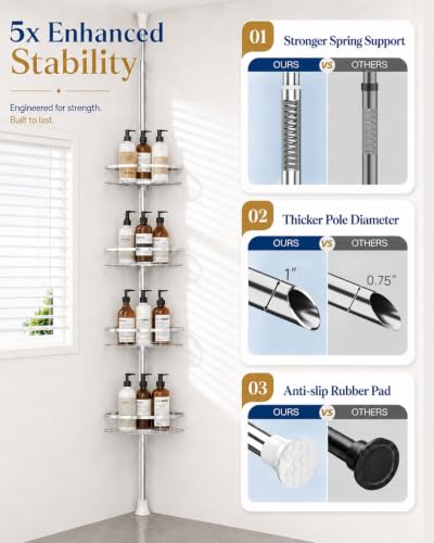 Rustproof Shower Corner Caddy Organizer with 4 Adjustable Shelves