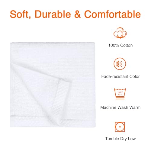 Amazon Basics Cotton Washcloths 12-Pack, White 12x12 Inch Quick-Dry Face Towels