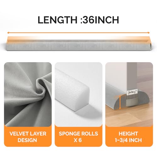 Adjustable Under Door Draft Stopper 30-36 Inch - Triangle Gap Seal, Grey