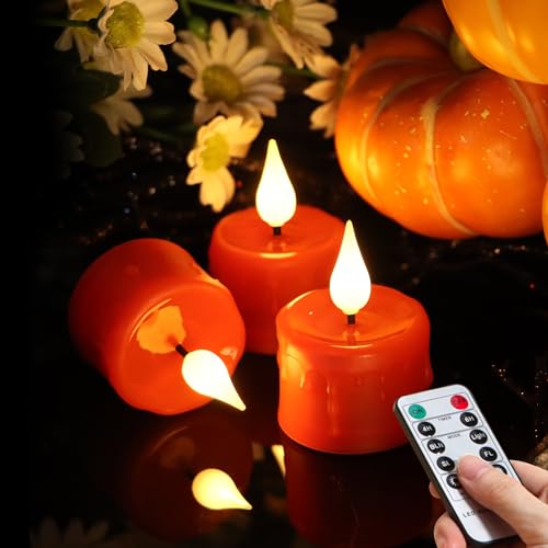 12PCS Rechargeable Flameless Red Tea Light Candles with Remote & Timer