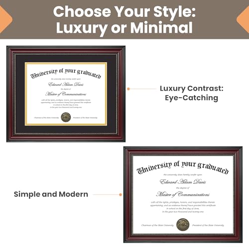Wood Grain Diploma Frame 11x14 with Double Mat - Fits 8.5x11 Certificate