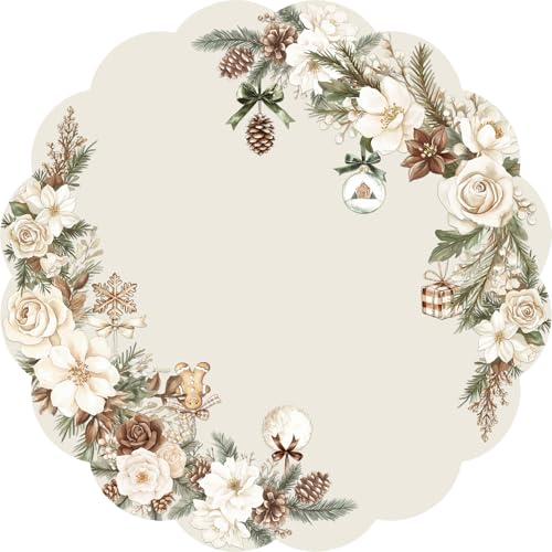 Beige 13.5" Round Disposable Placemats (50 pcs) - G.R.I Christmas Paper Party Table