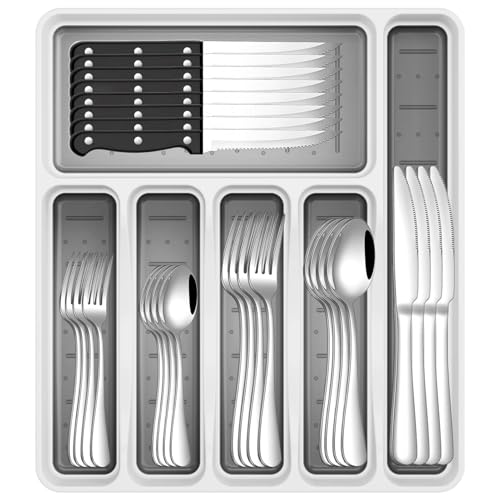 49-Piece Stainless Steel Flatware Set with Drawer Organizer for 8 People
