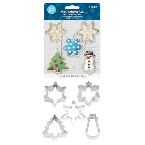 R&M Mini Snowfall Cookie Cutter Set - 5 Snowflake, Snowman & Tree Shapes