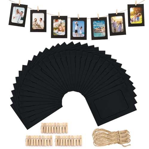 30-Piece Paper Picture Frame Set 4x6 Inch with Jute String and Wooden Clips