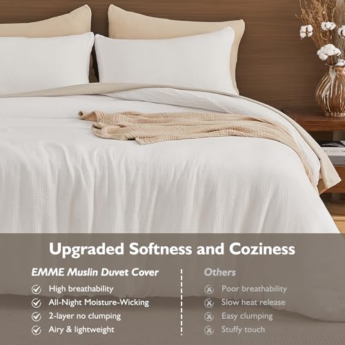 100% Cotton Muslin Duvet Cover Queen Set - Soft Gauze Bedding with Pillowcases