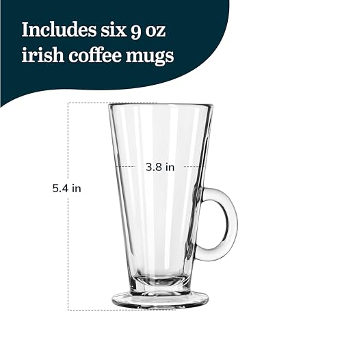 Libbey Catalina Irish Coffee Mugs Set of 6 - 9oz Clear Glass Cappuccino Cups