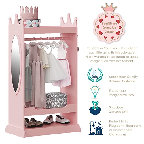 Kids Dress-Up Storage Armoire with Mirror and Crown Design