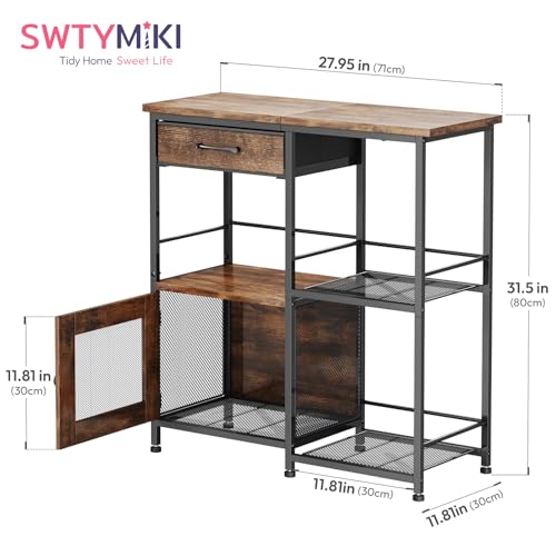 Farmhouse Coffee Bar Cabinet with Storage Drawers & See-Through Door