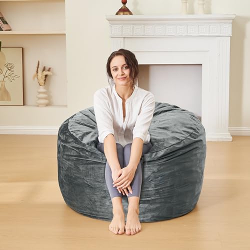 3ft Memory Sponge Bean Bag Chair - Grey Soft Microfiber Lounge Sofa
