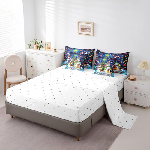 Castle Fairy Blue Snowman Bedding Set for Twin Size Kids Room Christmas Decor