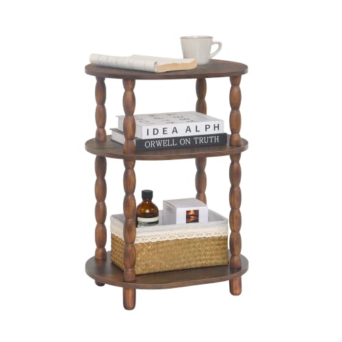 3-Tier Oval Side Table - Rustic Wood End Table & Accent Nightstand