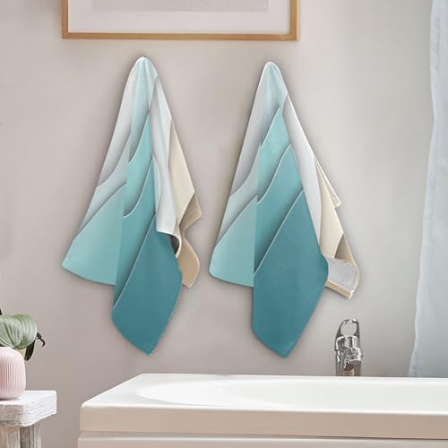Abstract Beach Theme Hand Towels - Turquoise Brown Gradient Set of 2