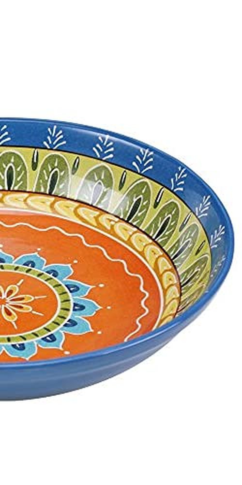 Valencia 13.25" x 3" Ceramic Serving/Pasta Bowl – Large Multicolor Boho Glazed Bowl, Microwave & Dishwasher Safe, Vibrant Tableware for Salads, Pasta, or Shared Dishes