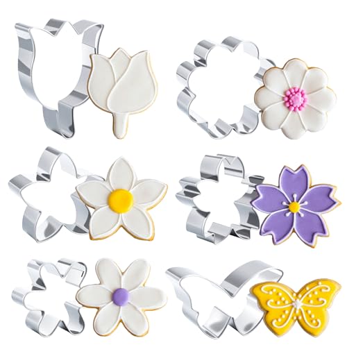 Wanmu 6-Piece Floral & Butterfly Cookie Cutter Set - Summer Baking Molds for Cookies, Fondant, Crafts