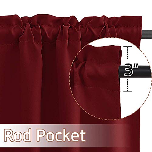 Burgundy Red Kitchen Short Curtains - 30 Inch Farmhouse Tier Drapes, 2 Panels