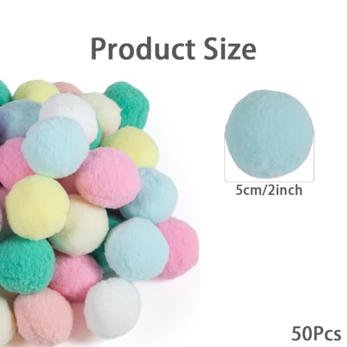 50 Pcs 2 Inch Fuzzy Macaron Pom Poms for DIY Crafts and Decorations