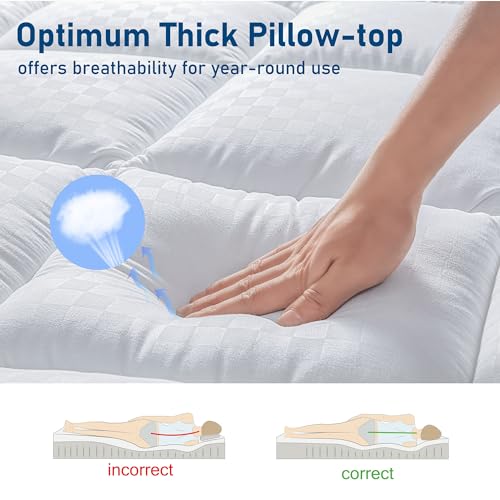 Extra Thick Queen Mattress Topper with Cooling Plush Pillowtop