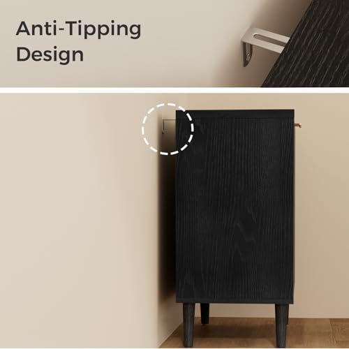 Fluted Sideboard Buffet Cabinet with Adjustable Shelf, Black Storage Console