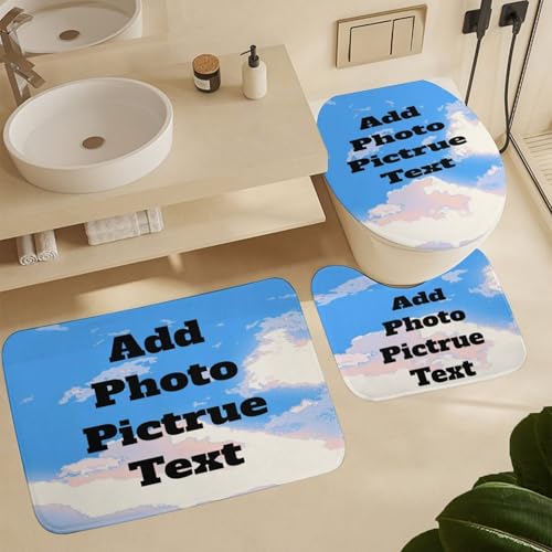 Custom 4-Piece Shower Curtain Set with Photo & Text Print, Bath Mats