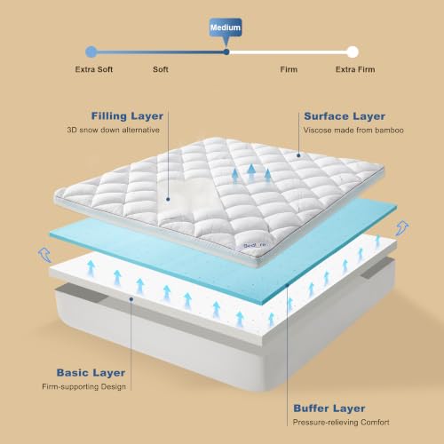Queen Mattress Topper - 4-Inch Dual Layer Gel Memory Foam & Pillow Top